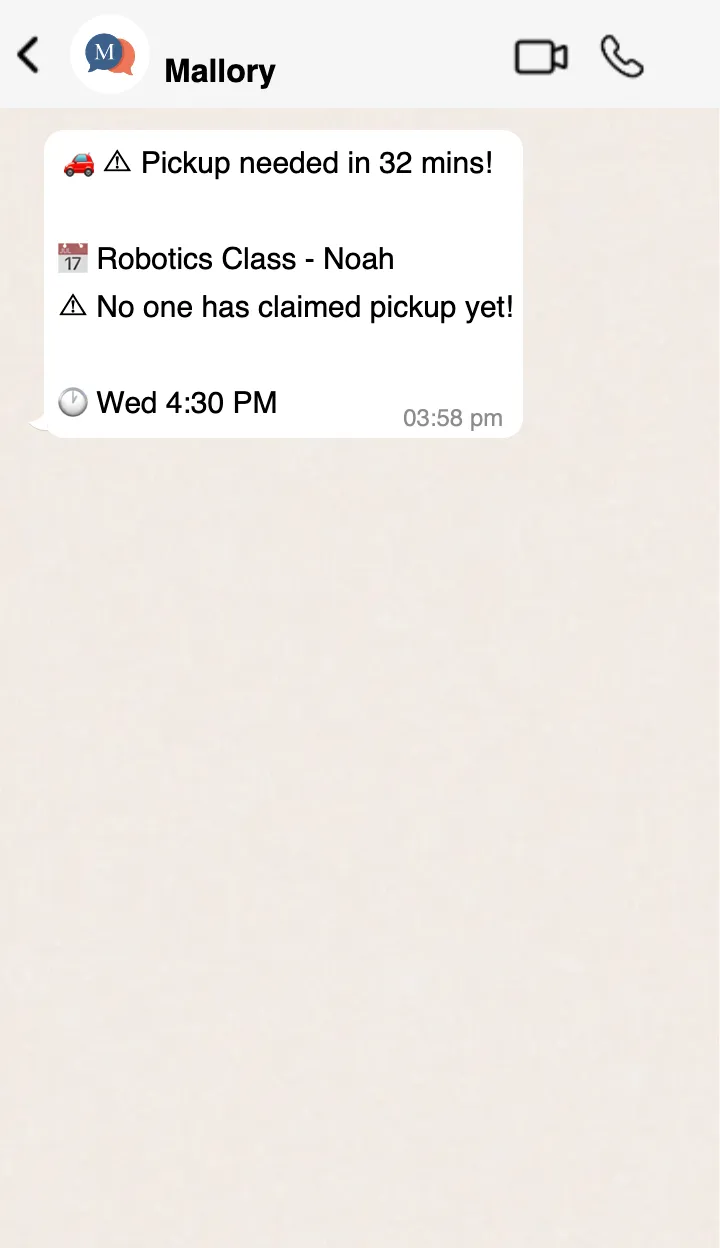 Reminders for events, pick ups, drop offs